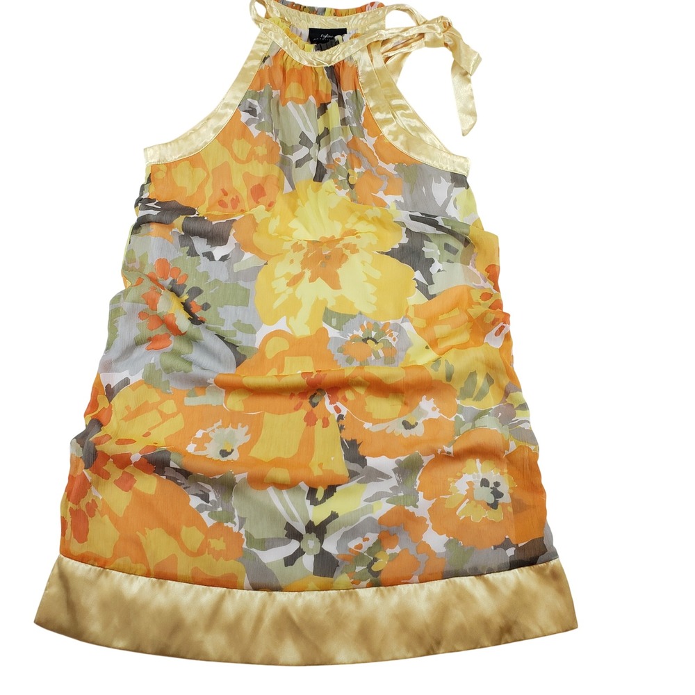 Byline Ever‎ California Halter Dress Floral Sheer Overlay Party Cocktail L